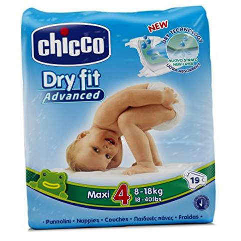 Chicco DryFit - Embalagem com 19 fraldas ultra absorventes, tamanho 4, 8-18 Kg