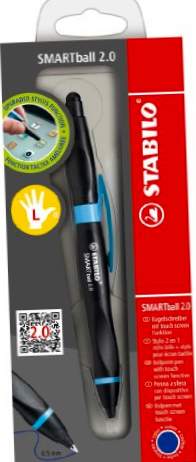 Ergonomisk udtrækkelig pen med markør til berøringsskærme STABILO SMARTball 2.0 - Blåt blæk - Sort / blå krop - Modeller til ZURDOS