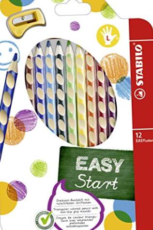 STABILO EASYcolors START - Lápis de cor ergonômico - Modelo para ZURDOS - Estojo com 12 cores e 1 apontador