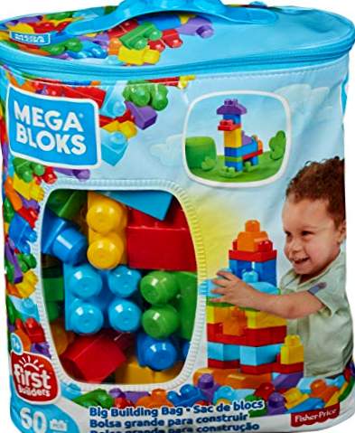 Mega Bloks konstruktionssæt i 60 stykker, klassisk økologisk taske, 1 år gammelt legetøj (Mattel DCH55)
