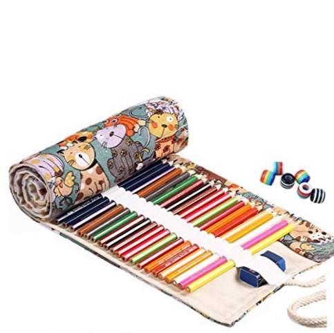 Abaría - Farvet blyantpose, stor rullekasse 72 blyanter, lærred blyantholdere, kunstarrangør, drop