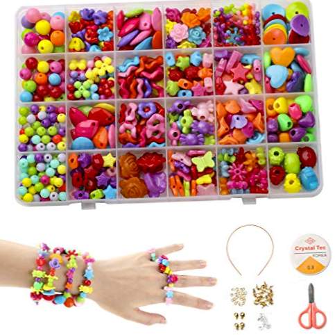 Phogary Set di perline per bambini fai-da-te (500 pezzi), perline colorate per fare gioielli per bambini Braccialetti fai-da-te, perline collane, set di strumenti come set regalo per ragazze