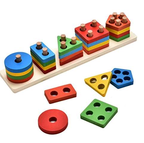 Afunti Juguetes educativos para niños de Madera Formas geométricas Tablero para apilar y clasificar Apilables Puzzle