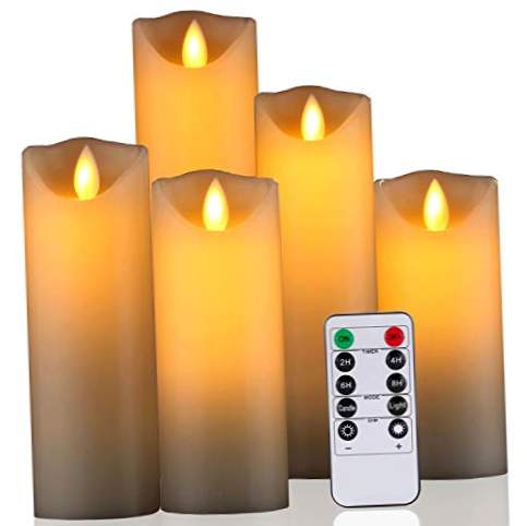 Το κερί LED της Daby, 5 διακοσμητικά κεριά (14cm, 15cm, 16cm, 18cm, 20cm), κερί χωρίς φλόγες 300 ωρών και τηλεχειριστήριο 10 πλήκτρων. Αναβοσβήνει φλόγα LED, από πραγματική παραφίνη