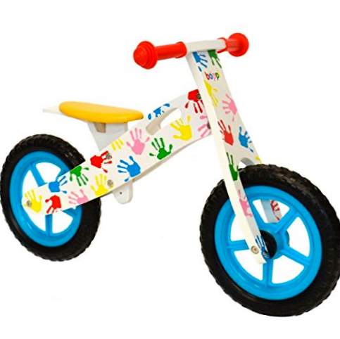 Bicicleta sem pedais de madeira boppi® para crianças de 2 a 5 anos - mãos estampadas coloridas