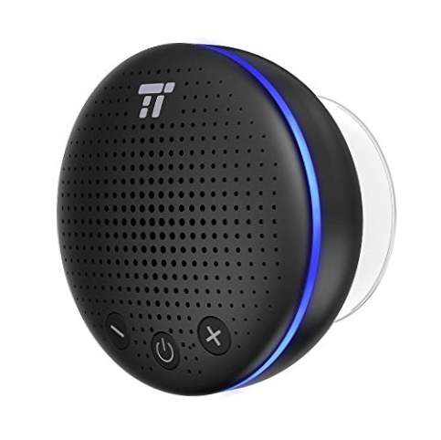 Alto-falante Bluetooth para chuveiro, Alto-falante sem fio portátil TaoTroncis com LED e ventosa IPX7 à prova d'água, microfone embutido, 6 horas para banho e piscina para festa em casa (preto)