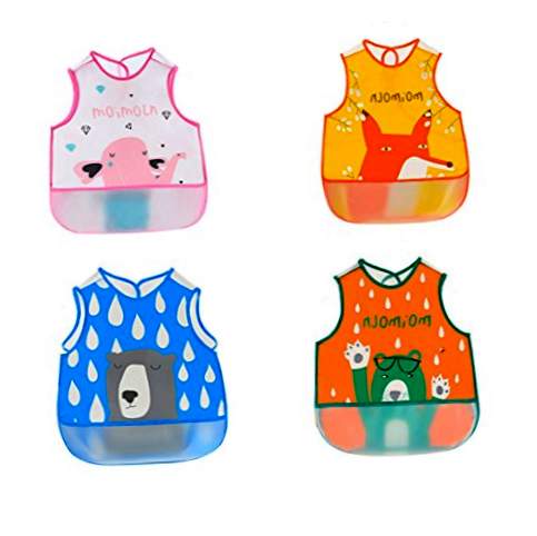 Irypulse Confezione da 4 bavaglini senza maniche impermeabili per bambini 0-3 anni, materiale EVA con tasca per vernice Eat Play Pink / Orange / Blue / Green
