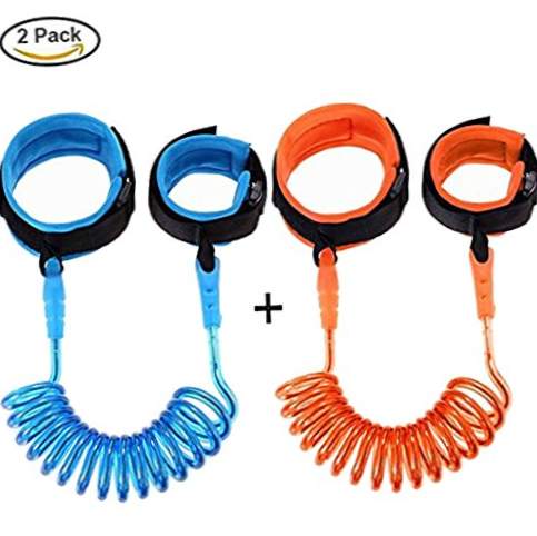 Pulseira anti-perda (1,5 metros) para crianças, ajustável, macia e elástica, para maior segurança ao andar entre multidões, azuis, do MuStone 2 Pack (azul e laranja)