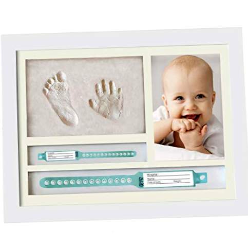 MUBY, Baby-fodaftryksrammesæt OG DØRFØDSELSRINGER - Originale gaver til det nyfødte til dreng og pige - Værelsesvægdekorationer Cm 33,5 x 25,5-Baby fodaftryk billede