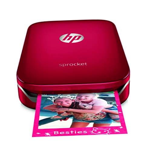 HP Sprocket - Impressora fotográfica portátil (impressão sem tinta, Bluetooth, impressões 5 x 7,6 cm) vermelha
