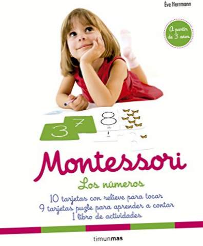 Montessori. Tallene: 10 kort med lettelse at røre ved. 9 puslespil kort for at lære at tælle. 1 aktivitetsbog