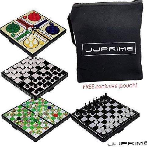 JJPRIME 4 i 1 Skak / Ludo / Snake and Ladder / Checkers / Magnetic Travel Board Game