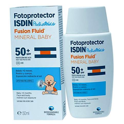 ISDIN Photoprotector Pediatrics Fusion Fluid Mineral Baby SPF 50+ | Solskyddsmedel för spädbarn +0 månader | 100% fysiska filter | Lämplig för alla hudtyper | 50ml
