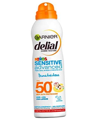 Garnier Delial Crème solaire anti-sable à vaporiser Advanced Sensitive pour enfants, pour peau claire et sensible, haute protection IP50 + - 200 ml