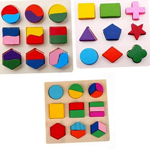 MagiDeal 3 Jocuri Puzzle de lemn Geometrie Bloc jucărie educațională copii