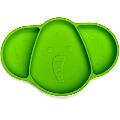 Baby tallrik, iKiKin silikon elefant Baby tallrikar med halkskydd sug, bärbar babyduk för spädbarn, småbarn, diskmaskin och mikrovågsugn (grön)
