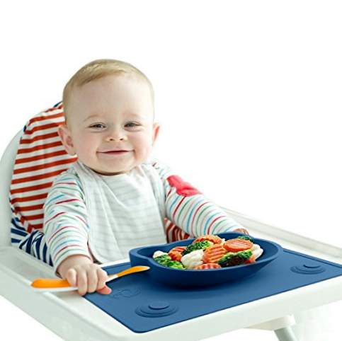 Baby och barn bordsduk silikondisk - bordsdukbricka med skålskål (kattform) med stark sugkopp - 100% BPA-fri - Halkfri, bärbar, lätt att rengöra och diskmaskin säkert.